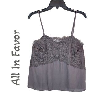All In Favor Womens Camisole Gray Smoke Lace & Crepe Adjustable Slim Straps